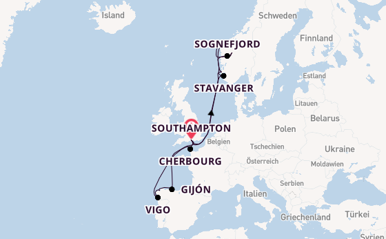 Norwegen ab Southampton, Großbritannien auf der Britannia