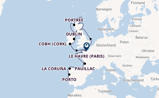 Britische Inseln ab Lissabon, Portugal auf der Vista