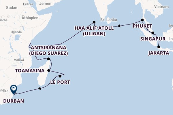 Indischer Ozean ab Jakarta, Indonesien auf der VASCO DA GAMA