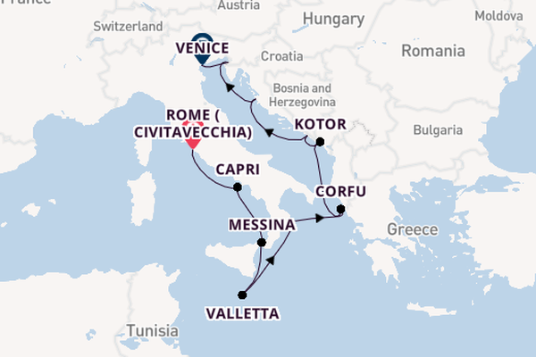 Mediterranean Sea from Rome (Civitavecchia), Italy with the Insignia