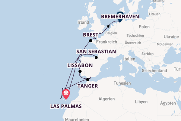 Portugal ab Las Palmas, Gran Canaria auf der Artania