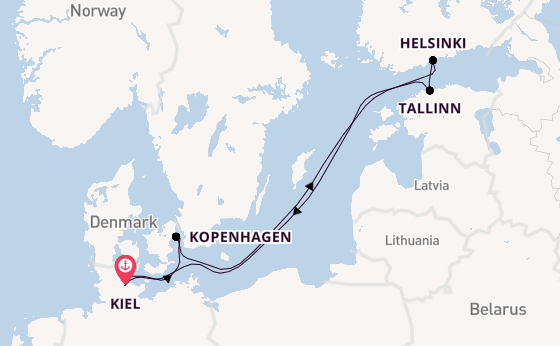 Oostzee vanaf Kiel, Duitsland met de Mein Schiff Relax