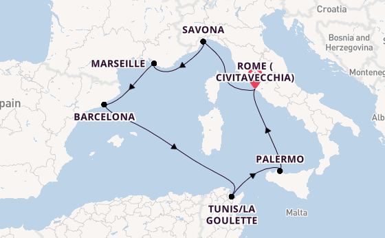 Western Mediterranean from Rome (Civitavecchia), Italy with the Costa Toscana