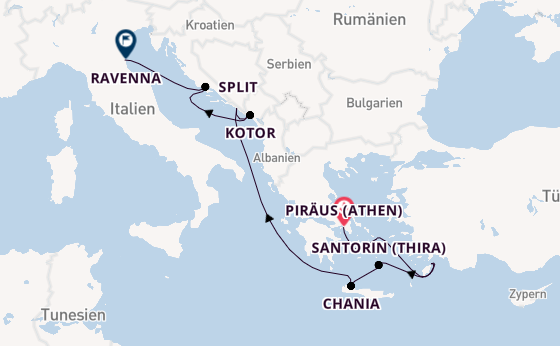 Östliches Mittelmeer ab Piräus (Athen), Griechenland auf der Celebrity Eclipse