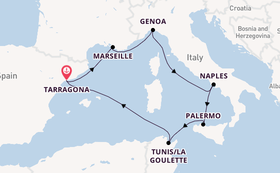 Western Mediterranean from Tarragona, Spain with the MSC Euribia