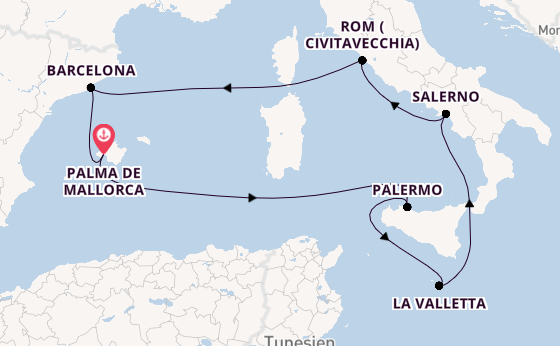 Westliches Mittelmeer ab Palma de Mallorca, Spanien auf der Mein Schiff 4