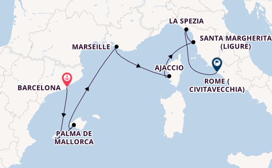 Western Mediterranean from Barcelona, Spain with the Sun Princess