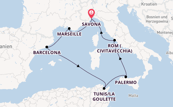 Westliches Mittelmeer ab Savona, Italien auf der Costa Toscana