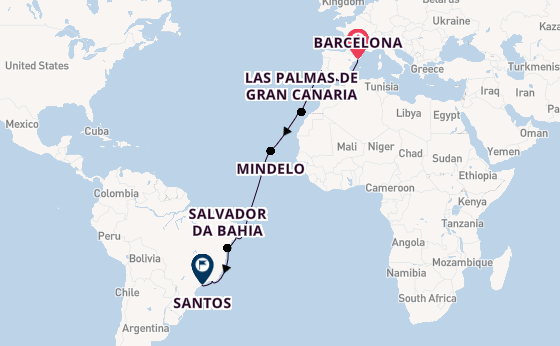 Transatlantic from Barcelona, Spain with the Costa Diadema