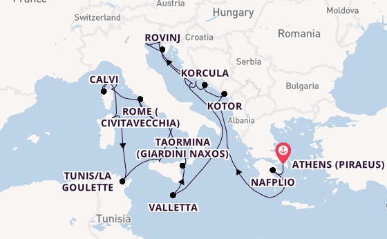 Mediterranean Sea from Athens (Piraeus), Greece with the Seabourn Ovation 