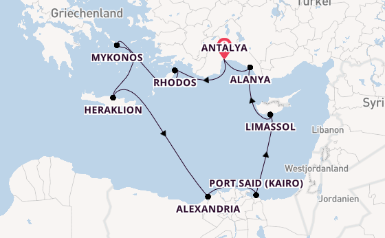 Östliches Mittelmeer ab Antalya, Türkei auf AIDAblu