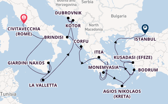 Middellandse Zee vanaf Civitavecchia (Rome), Italië met de Seabourn Ovation
