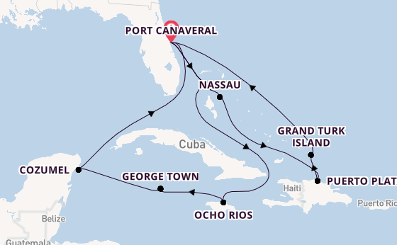 Caribbean from Port Canaveral, Florida, USA with the MSC Grandiosa