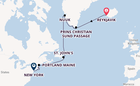 trans-Atlantisch vanaf Reykjavik, IJsland met de Azamara Quest