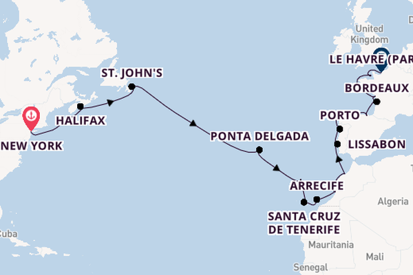 trans-Atlantisch vanaf New York, Verenigde Staten met de Seven Seas Mariner