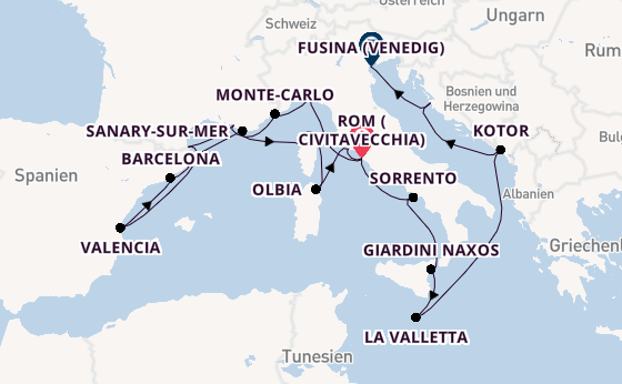 Westliches Mittelmeer ab Civitavecchia (Rom), Italien auf der Seabourn Ovation
