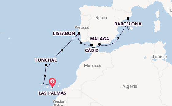 Canarische Eilanden vanaf Las Palmas, Gran Canaria, Spanje met AIDAperla