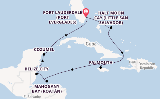 Caribbean from Fort Lauderdale (Port Everglades), Florida, USA with the Rotterdam