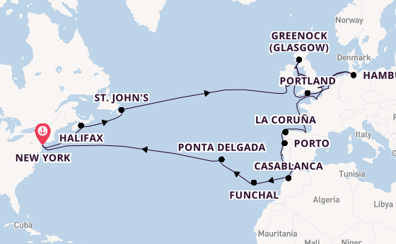 trans-Atlantisch vanaf New York, Verenigde Staten met de Coral Princess