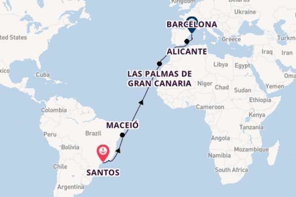 Transatlantic & Repositioning from Santos, Brazil with the MSC Seaview