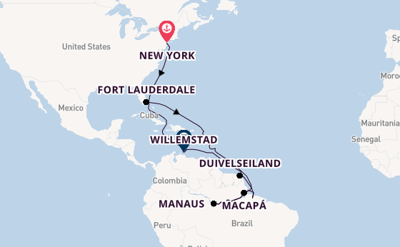 Zuid-Amerika vanaf New York, Verenigde Staten met de Volendam