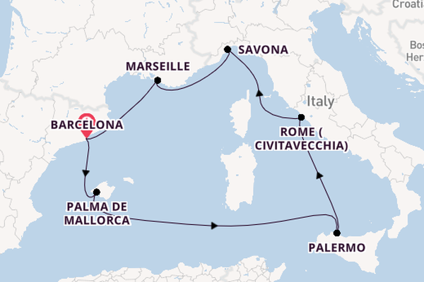 Western Mediterranean from Barcelona, Spain with the Costa Toscana