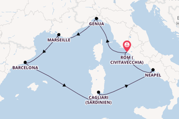 Westliches Mittelmeer ab Civitavecchia (Rom), Italien auf der Costa Toscana