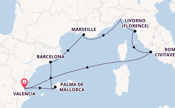 Western Mediterranean from Valencia, Spain with the MSC Sinfonia