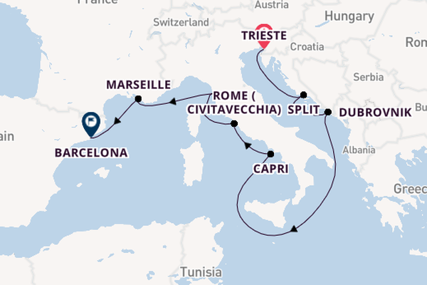 Western Mediterranean from Trieste, Italy with the Sonata (Oceania)