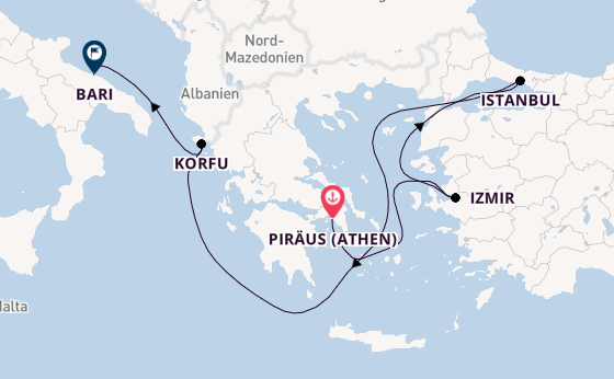 Mittelmeer ab Piräus (Athen), Griechenland auf der MSC Orchestra 