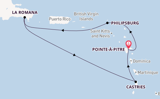 Caribbean vanaf Pointe-à-Pitre, Guadeloupe met de Costa Fascinosa