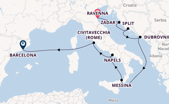 Middellandse Zee vanaf Ravenna, Italië met de Mariner of the Seas®