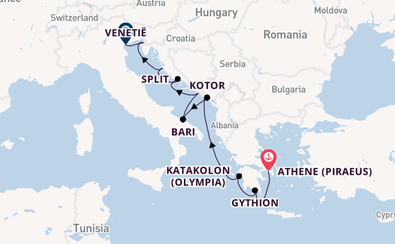 Oostelijke Middellandse Zee vanaf Athene (Piraeus), Griekenland met de Silver Nova