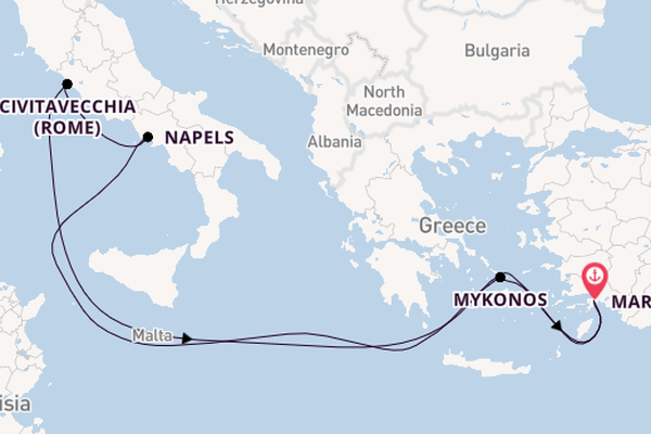Middellandse Zee vanaf Marmaris, Turkije met de MSC Divina