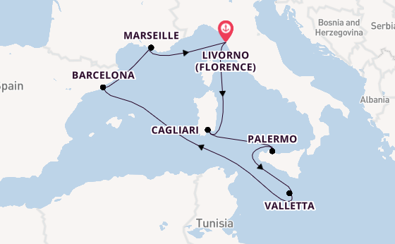 Western Mediterranean from Livorno (Florence), Italy with the MSC Splendida