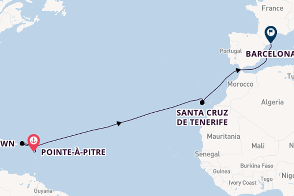 Caribbean vanaf Pointe-à-Pitre, Guadeloupe met de MSC World Europa