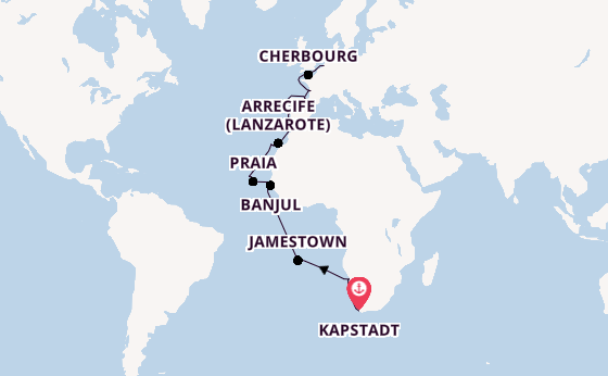 Afrika ab Kapstadt, Südafrika auf der Volendam