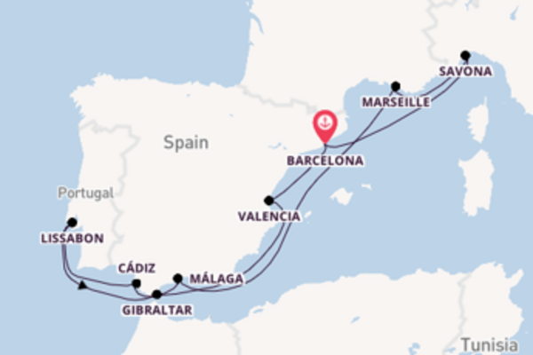 Zonovergoten cruise naar Spanje, Italië, Frankrijk en Portugal