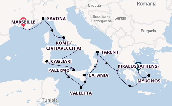 Western Mediterranean from Marseille, France with the Costa Serena