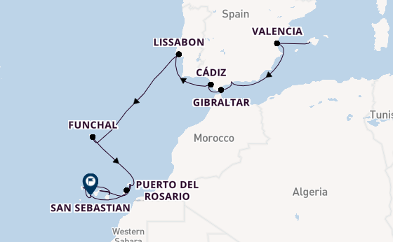 Canarische Eilanden vanaf Palma de Mallorca, Mallorca, Spanje met AIDAmar