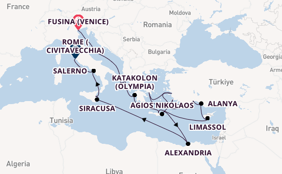 Mediterranean Sea from Fusina (Venice) with the Azamara Journey