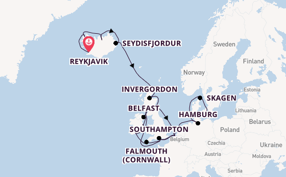 British Isles from Reykjavik, Iceland with the Regal Princess