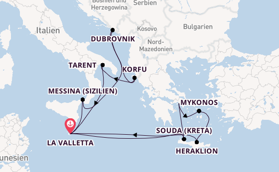 Mittelmeer ab La Valletta, Malta auf der Azura