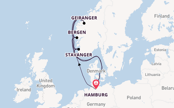Noorwegen vanaf Hamburg, Duitsland met AIDAnova