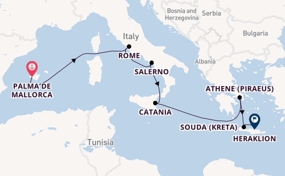 Middellandse Zee vanaf Palma de Mallorca, Mallorca, Spanje met de Mein Schiff 5