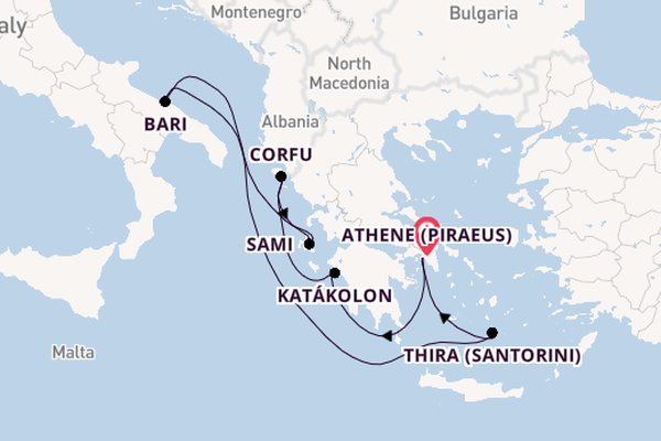 Oostelijke Middellandse Zee vanaf Athene (Piraeus), Griekenland met de MSC Sinfonia