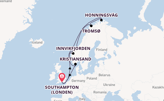 Noorwegen vanaf Southampton (Londen), Engeland met de Queen Mary 2
