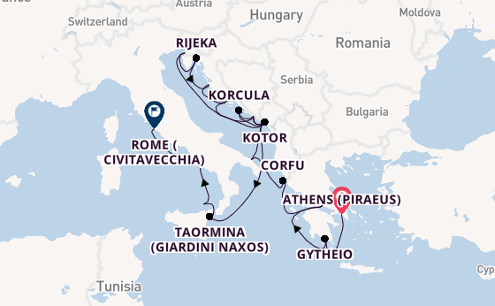 Mediterranean Sea from Athens (Piraeus), Greece with the Seabourn Ovation 