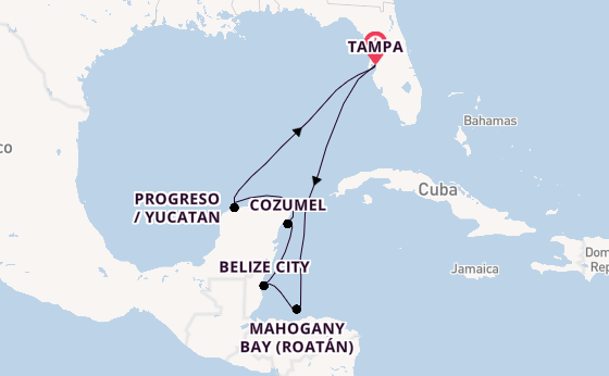 Western Caribbean from Tampa, Florida, USA with the Carnival Spirit