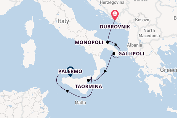 Westelijke Middellandse Zee vanaf Dubrovnik, Kroatië met de Le Ponant
